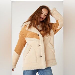 Blank NYC Toffee Crunch Sherpa coat Women's Tan and Cream Shearling Jacket NWT